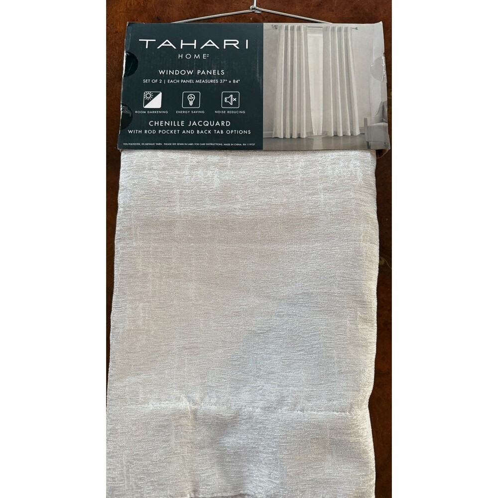 TAHARI HONE Gray Chenille Jacquard Window Panels 37x84 Rod Pocket or Back Tab NW